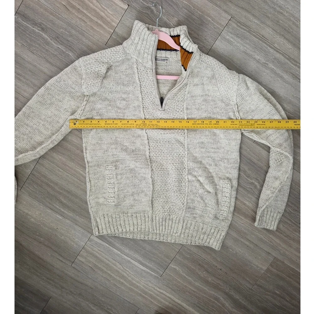 Hudson & Barrow Mens XL Quarter Zip Sweater Oatmeal Marl Elbow Patches Mock Neck